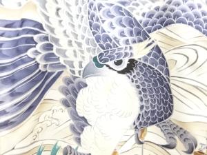 アンティーク　屋形船に鷹模様紋付男児着物(内袖・長襦袢付き)